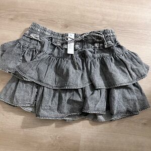 Talulah Boutique Tiered Ruffle Denim Mini Skirt - Gray